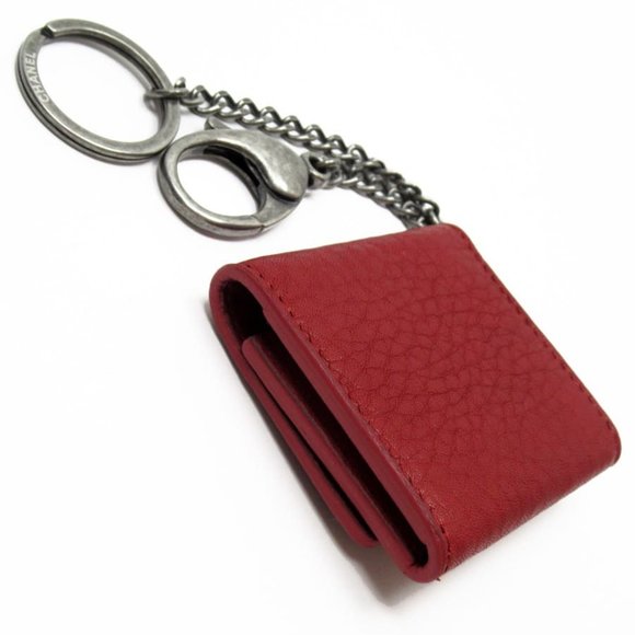 CHANEL photo case key ring charm here mark red system x silver leather metal mat - Picture 2 of 5